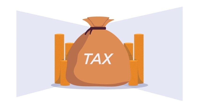 illustration of money bag saying 'tax'