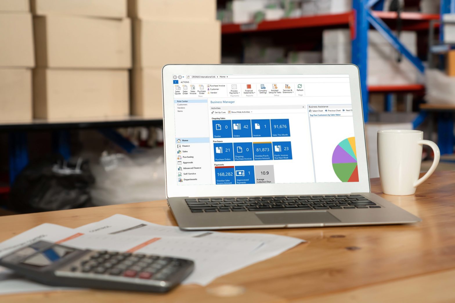 Microsoft Dynamics NAV on computer in warehouse