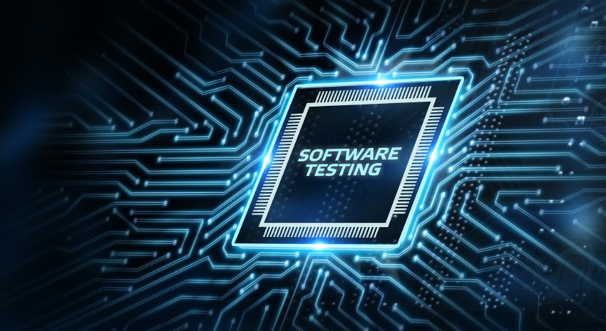 Graphic of a software chip and 'software testing' written in the center