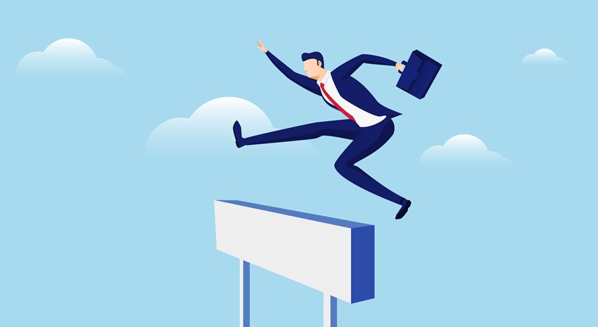 Animation of business man overcoming a hurdle