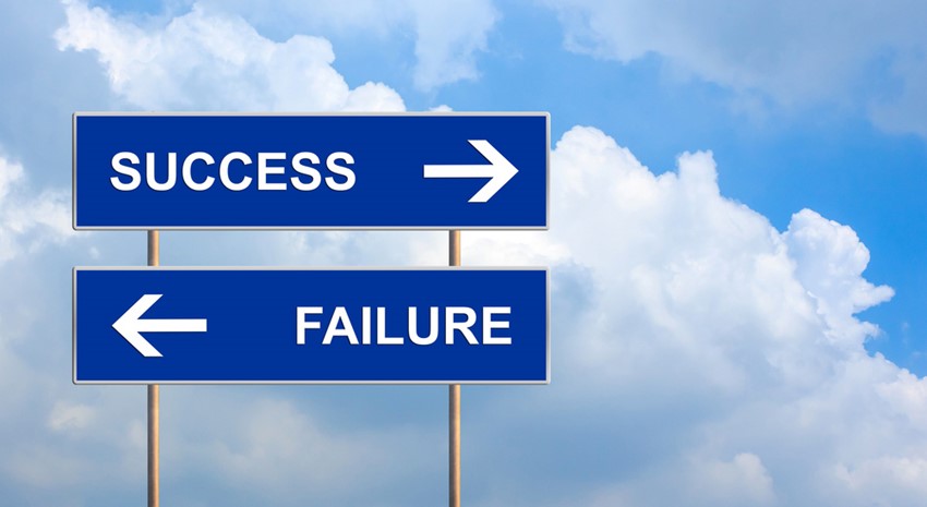 Street sign with directions for success and failure