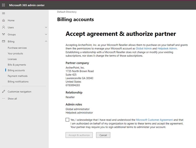 Screen Shot of how to update your Microsoft Cloud Solution Provider