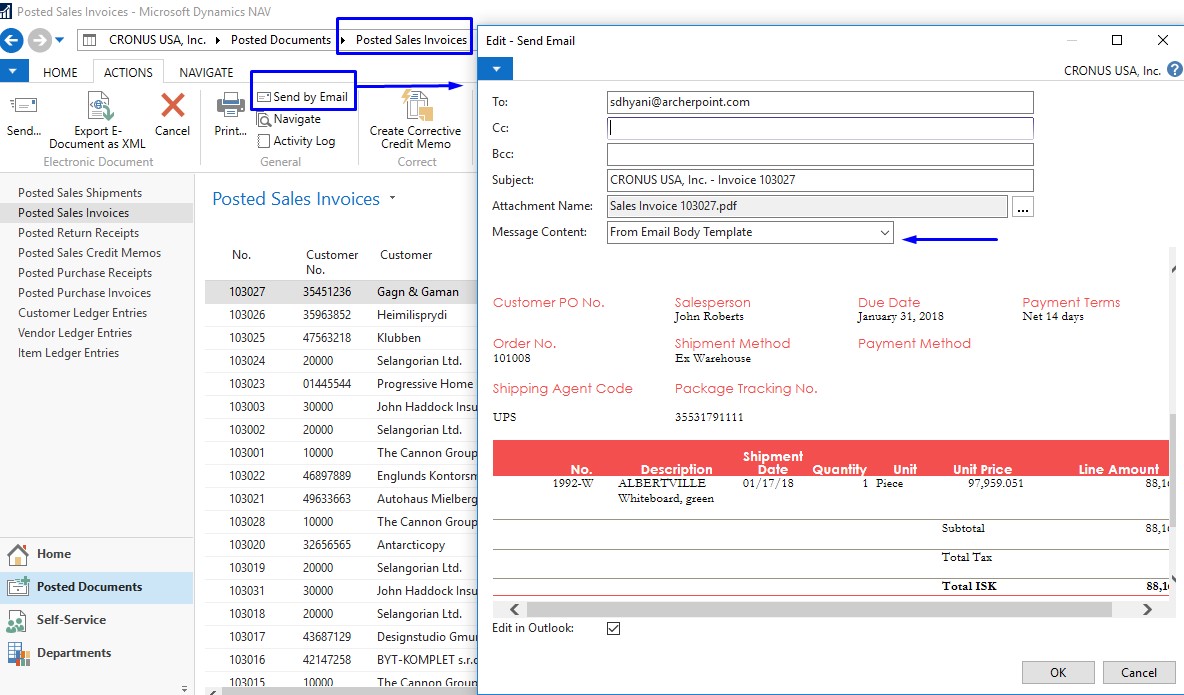 Emailing a Document in NAV 2017 using an Email Template