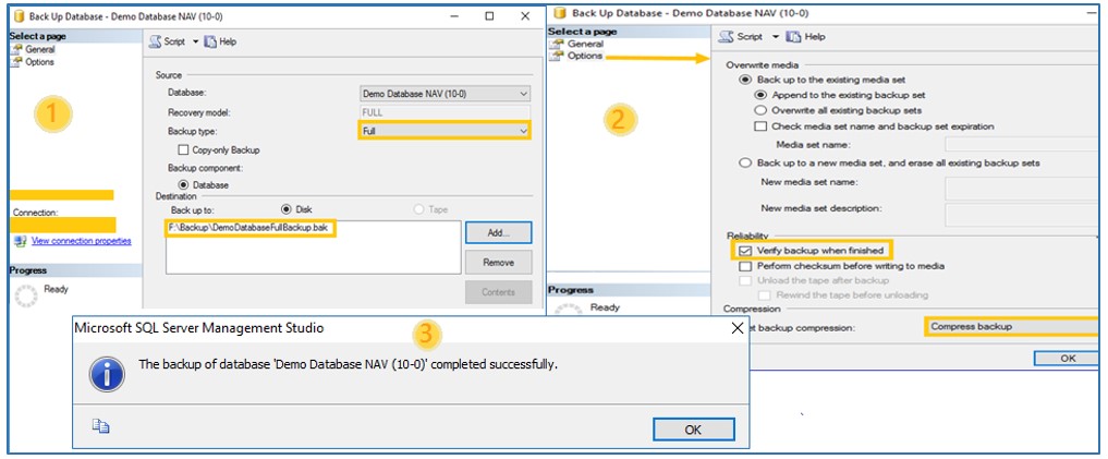 Figure 2 - Options in the SQL Server Backup Window