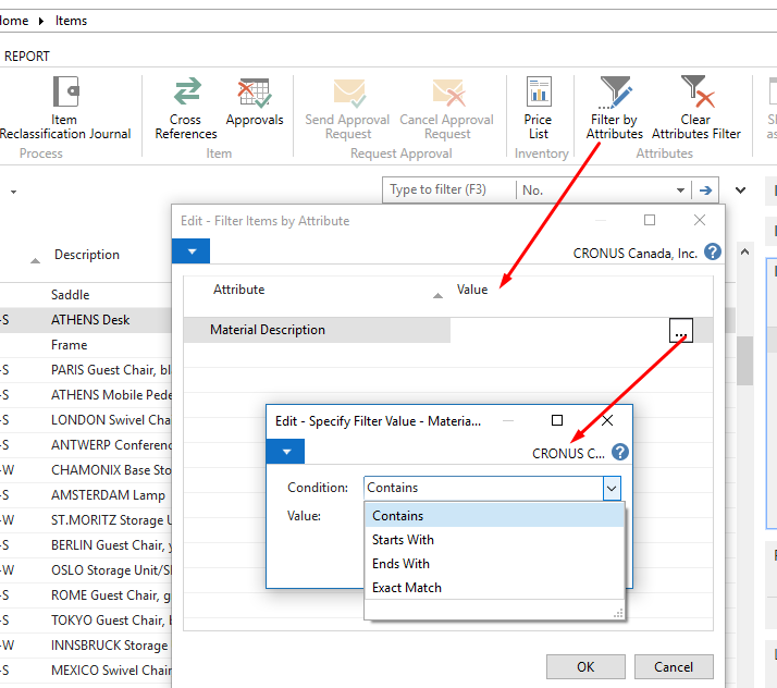 Figure 3 - Filtering Items by Attributes in Dynamics NAV 2017