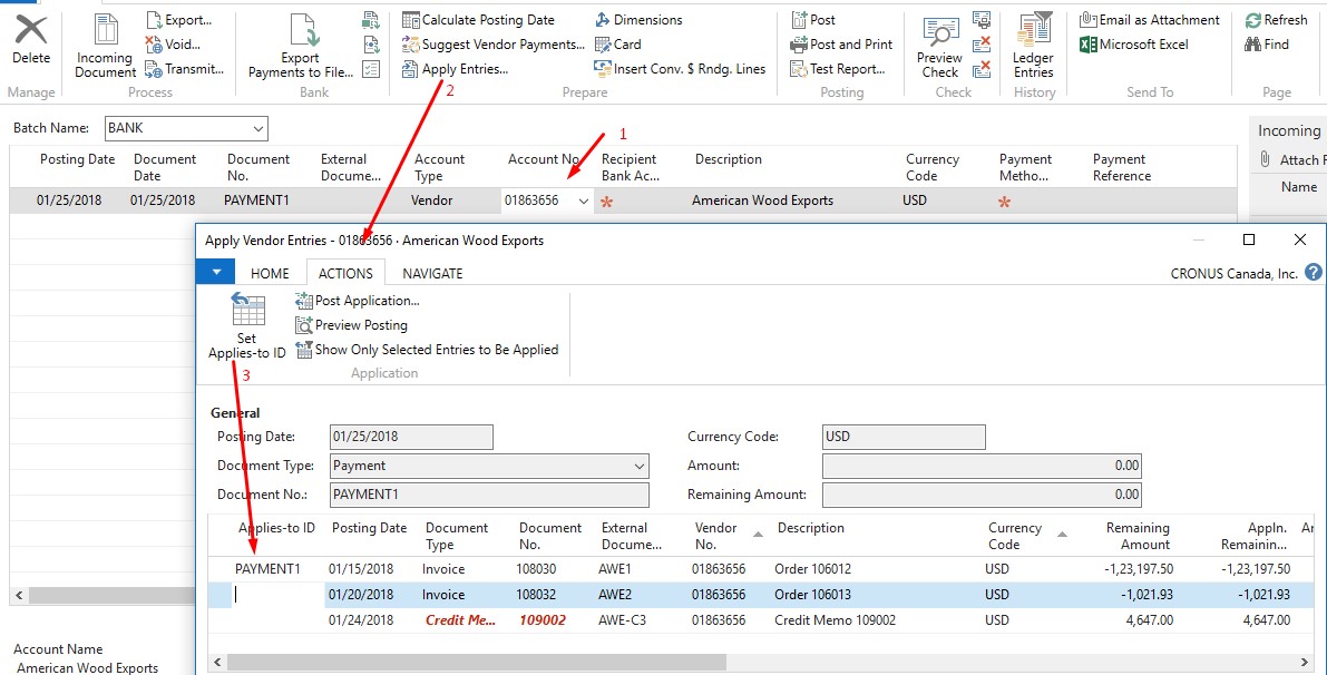 Apply entries to a Vendor payment in Microsoft Dynamics NAV