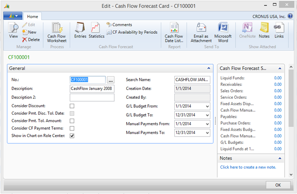 Cash Flow Forecast Card