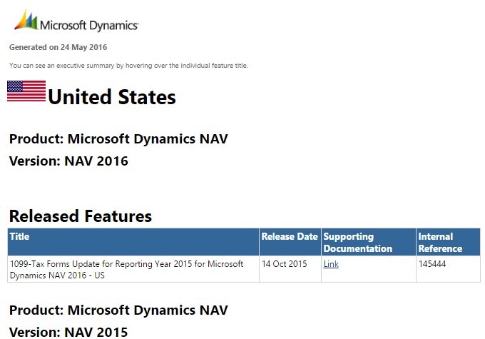 Figure 1 - Microsoft Dynamics NAV Localization Portal - U.S.