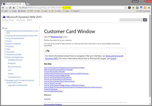 Help page for the Customer Card