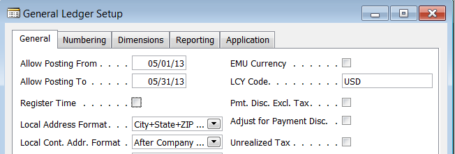 General ledger Setup - 