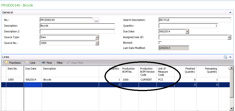 Creating a NAV Production Order