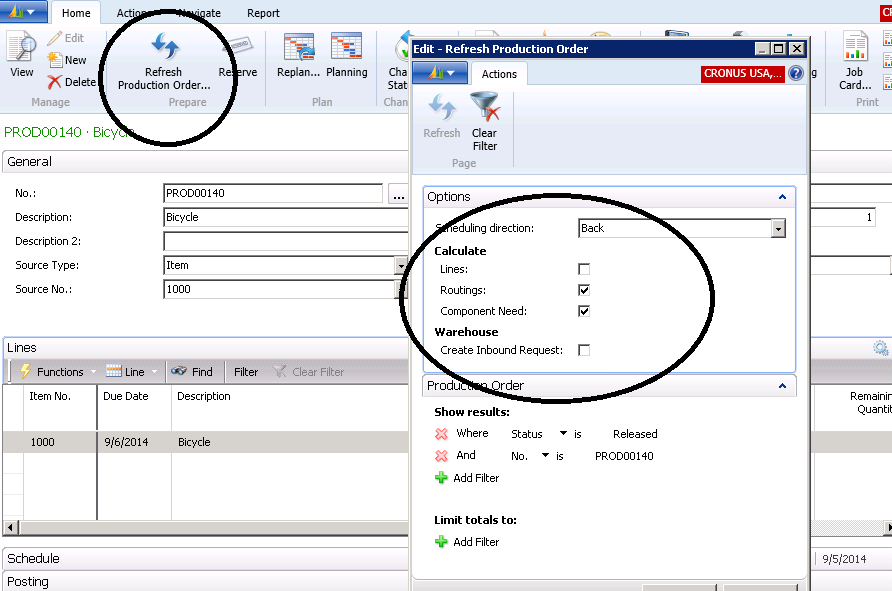 Refresh the Production Order again un-check the Lines Option