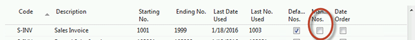 Sales Invoice set to where invoice numbers are not allowed to be entered manually. 