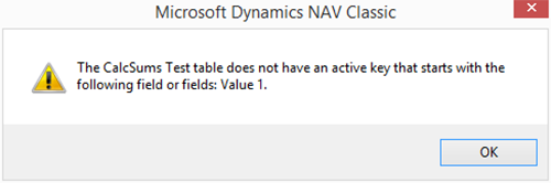 Error when using CALCSUMS without a SumIndexField in NAV versions prior to NAV 2013
