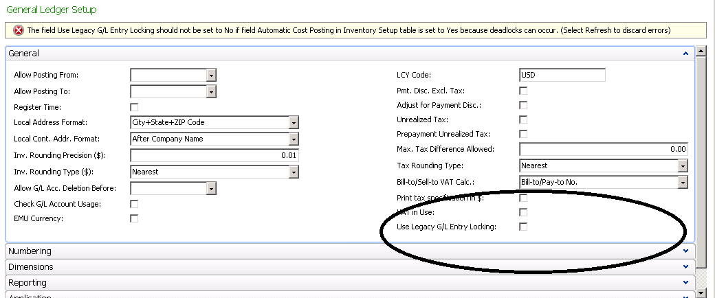 Error in G/L Setup when Use Legacy G/L Locking is not checked