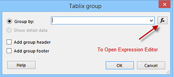 Open the expression editor by clicking on the Fx box in the Group Window