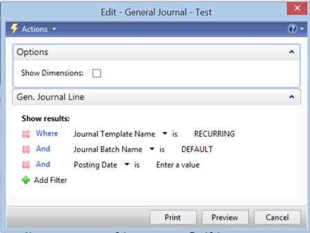 General Journal Test Window