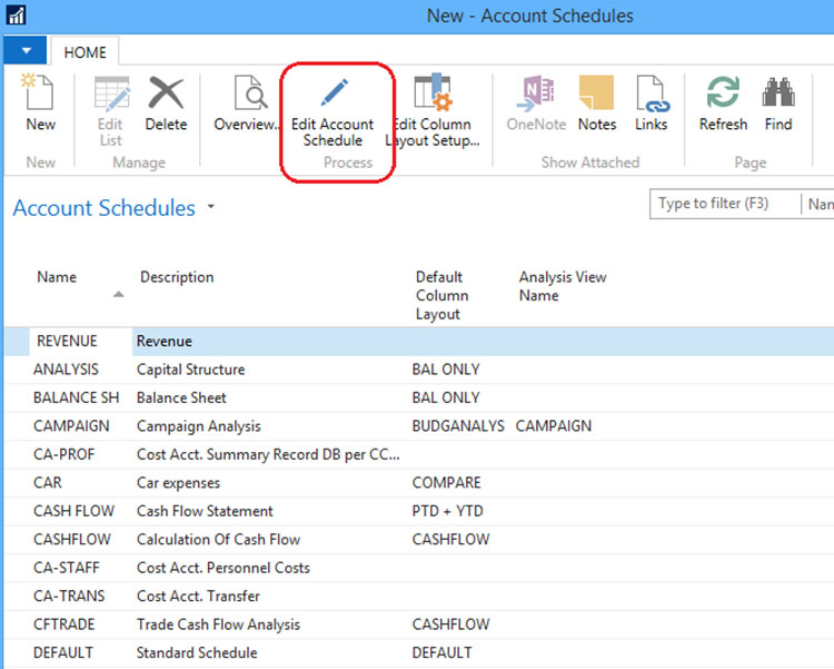 Name Account Schedule and click Edit Account Schedule