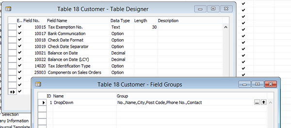 Customer Table -> Field Groups.