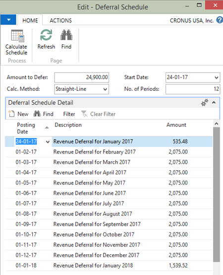 Deferral Schedule for Sales Invoice Line.