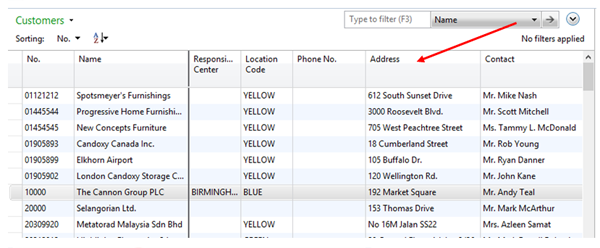 Customer List Page with newly added field