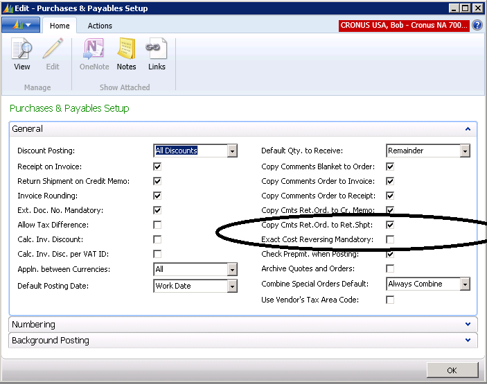 Dynamics NAV Purchases and Payables Setup window