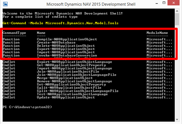 New Power Shell functions included in Microsoft Dynamics NAV 2015's Development Shell