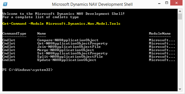 View of function list from previous versions of Microsoft Dynamics NAV Development Shell
