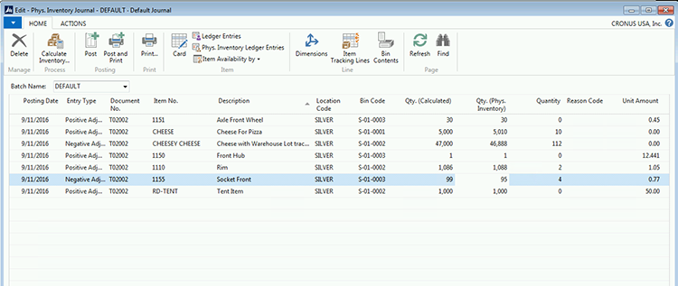 Recording the count in the “Qty. (Phy. Inventory)” column