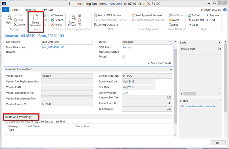 Create Document button on Ribbon.