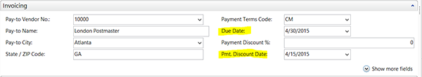 Due Date and Payment Discount Date fields highlighted.