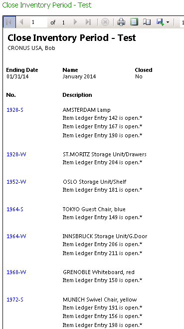 Inventory Period Test Report results