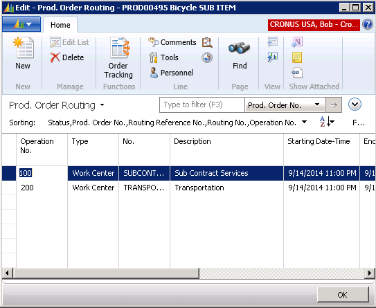 Create Production Order Routing