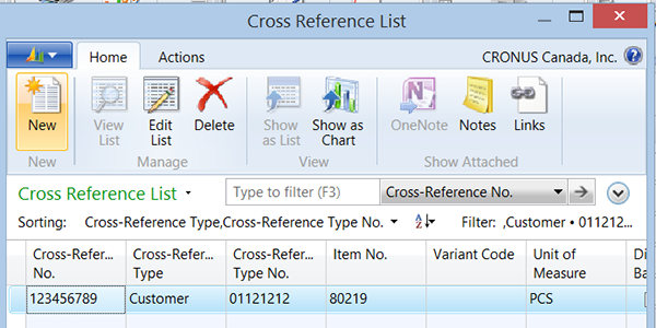 Selecting the Cross-Reference No. automatically populates the remaining fields for that customer
