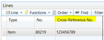 Cross-Reference No. field provides a list of customer specific items