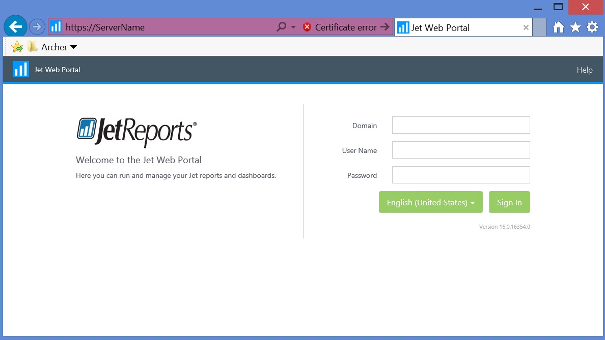 Jet Reports Web Portal Pages