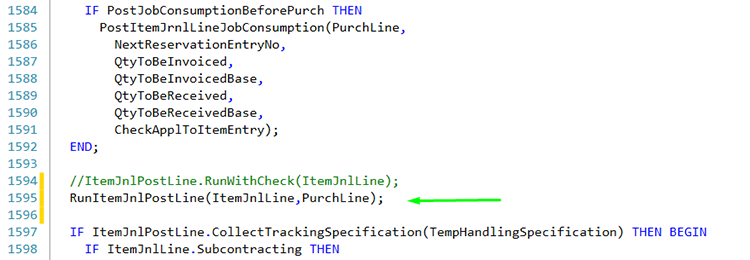 Code changes in function PostItemJnlLine.