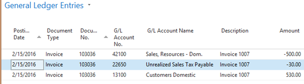 General Ledger Entries of the Posted Invoice.