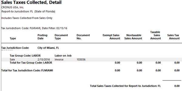 Sales Taxes Collected Report prior to payment received.