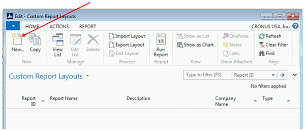 Custom Report Layouts Window