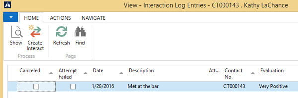 Screenshot: Contact Interaction Log Entries