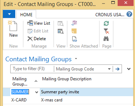 Screenshot: Contact Mailing Groups.