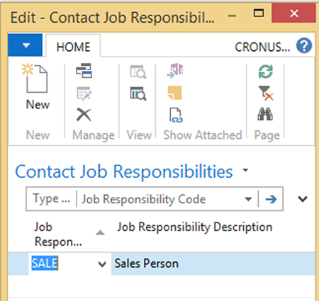 Screenshot: Contact Job Responsibilities.