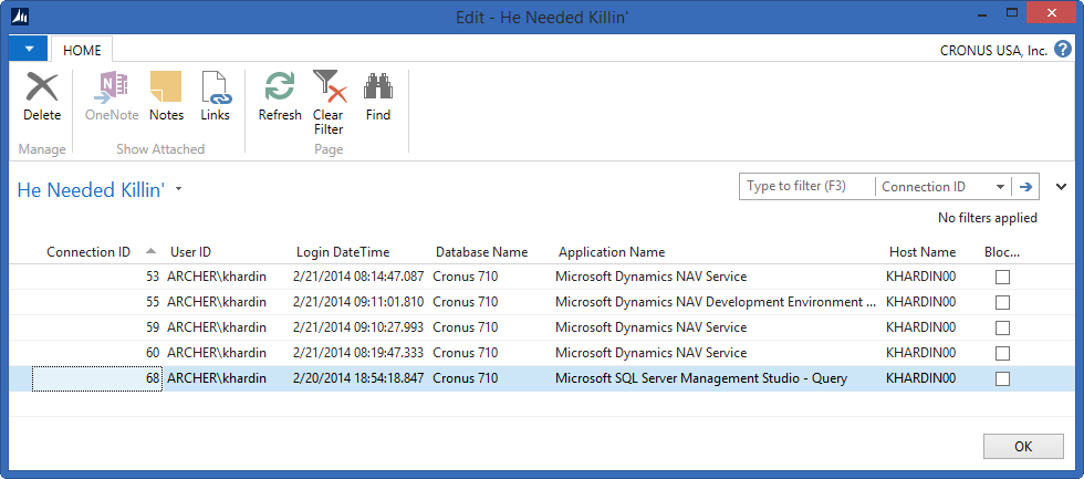 Screenshot of the connection to SQL Server that needed killin’