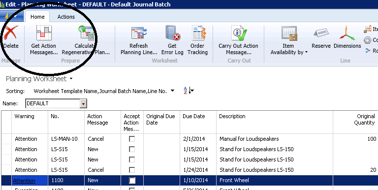 Planning Worksheet Get Action Messages… command