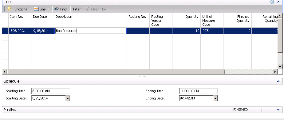Refreshing the Production Order shows the Starting Time offset by the amount of the Lead Time