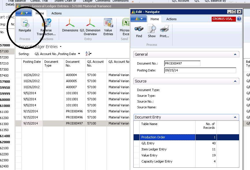 Navigate to the Production Order