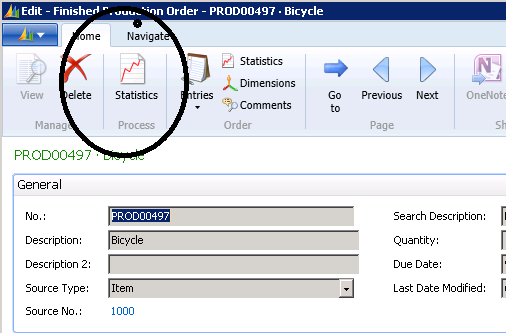 Select Statistics for this Production Order