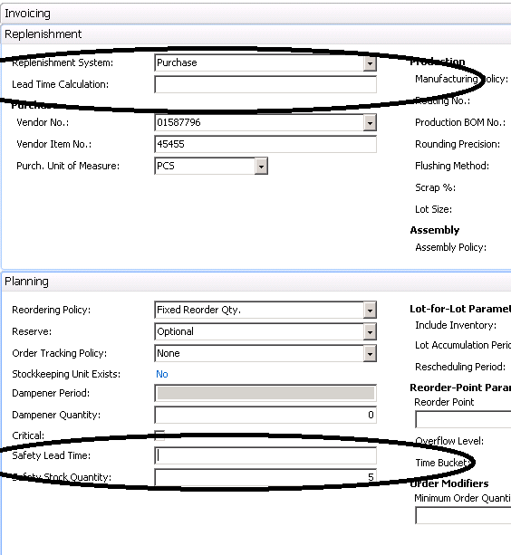 View of Replenishment and Planning Tabs in Microsoft Dynamics NAV