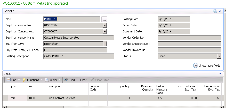 Select Carry out the Action Messages to create a Purchase Order for the Subcontract Operation